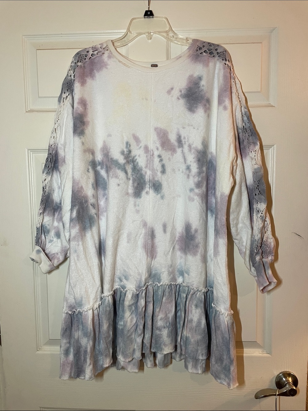 Free People Lavender, Blue & White Tie-Dye Ruffle Tunic